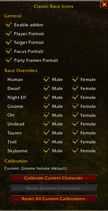 The options window